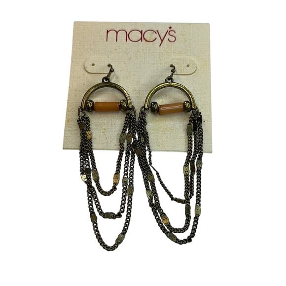Macy’s Deep Gold Chandelier Earrings w/ Orange Gemstone, NWT! - Picture 1 of 4